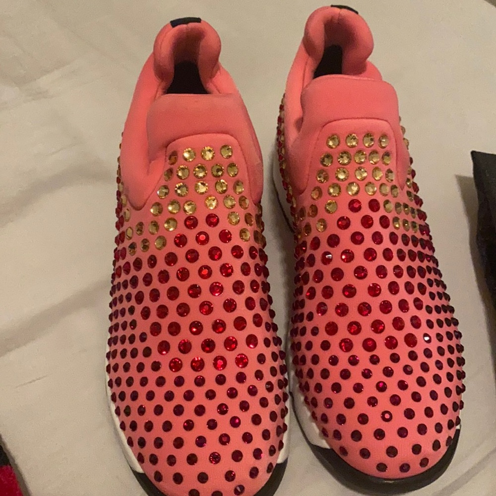 Pinko shoe Pink with different color pink rhinestones all over them